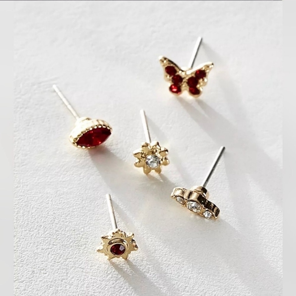 Free People NWT 5 Pair Earring Studs Rosette in Black